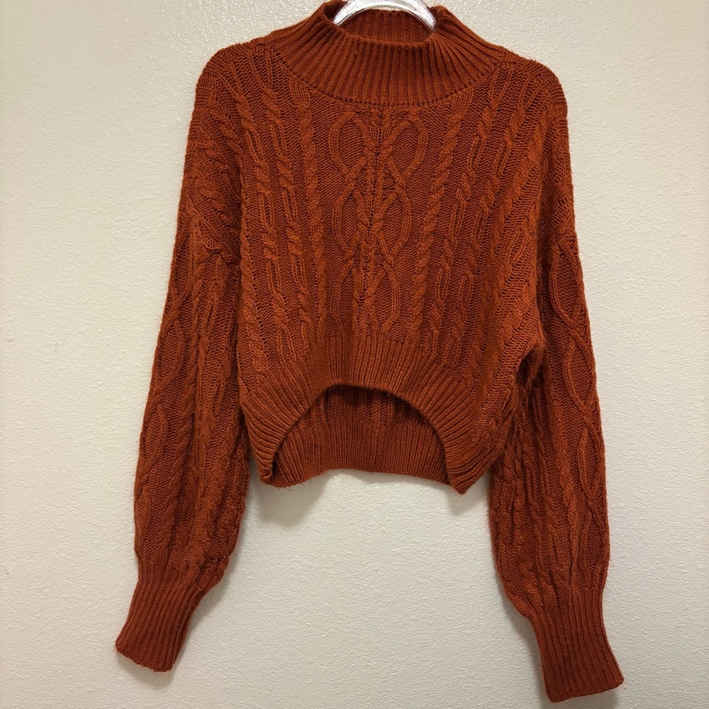 Arizona Jean Company Orange Cowl Neck Cable Knit Sweater